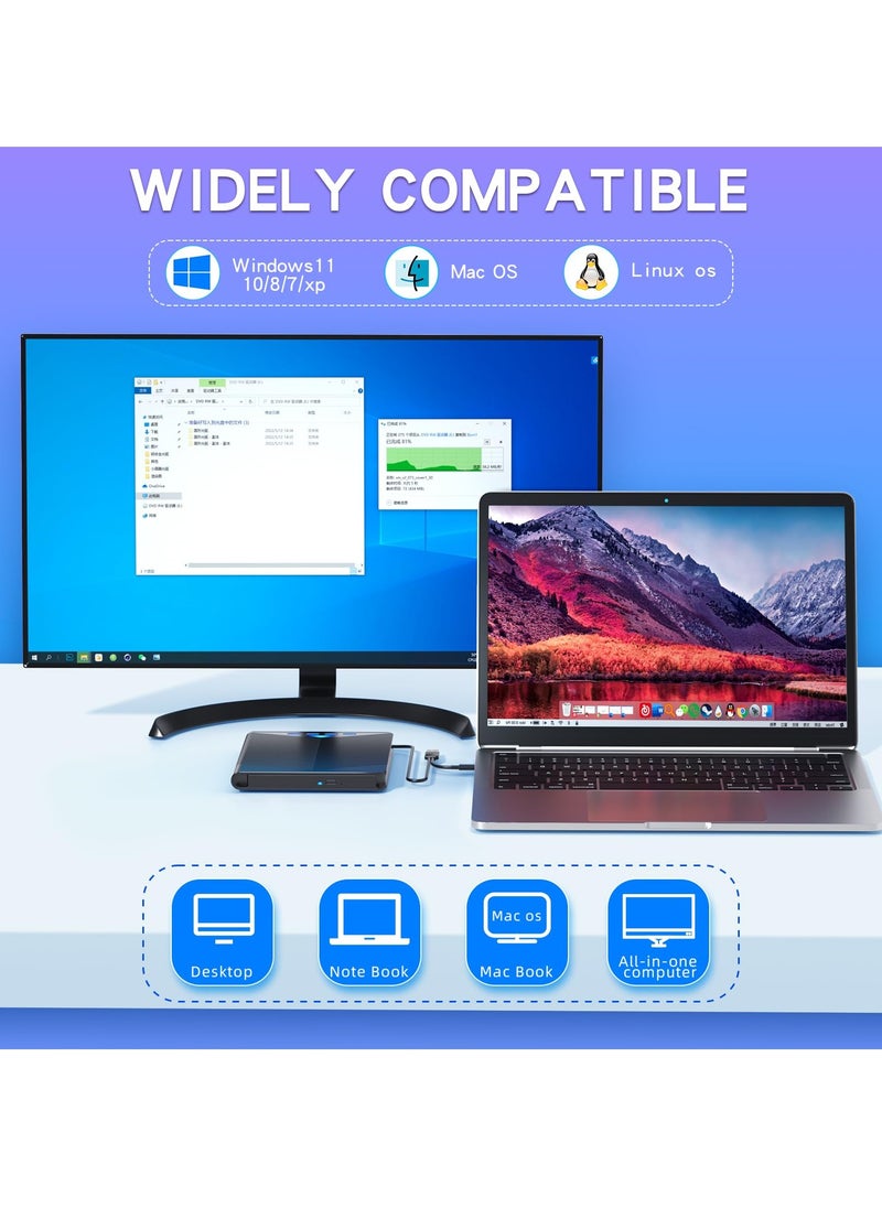 Generic - 7-in-1 External CD/DVD Drive with USB 3.0, 4 USB Ports, and 2 TF/SD Card Slots - Optical Disk Burner for Laptop, Mac, and Compatible with Windows 10/8/7 and Linux OS. - Image 1