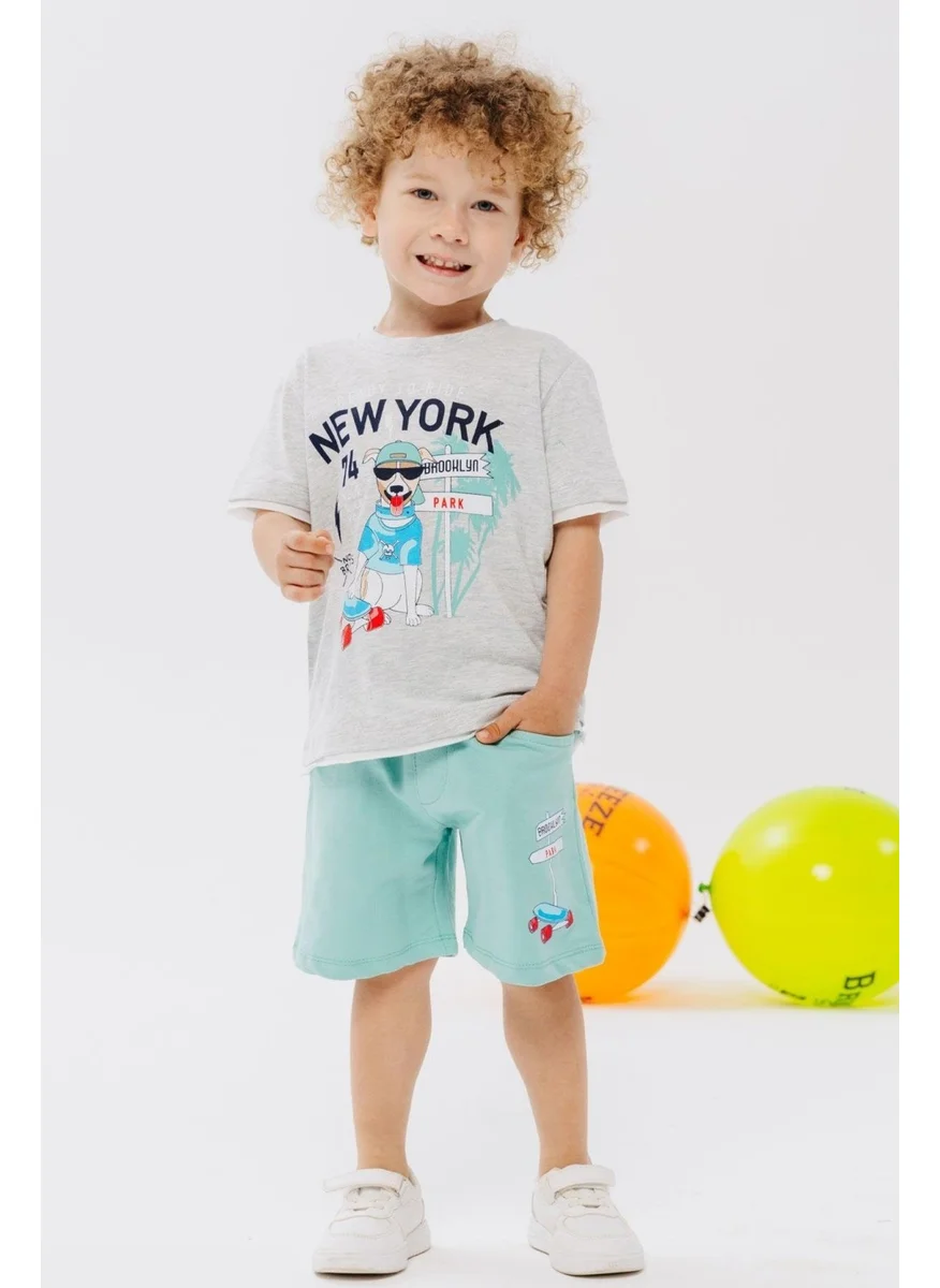 بريز Boy Shorts Set Cute Free Skateboarder Puppy Printed 2-6 Years, Light Gray Melange