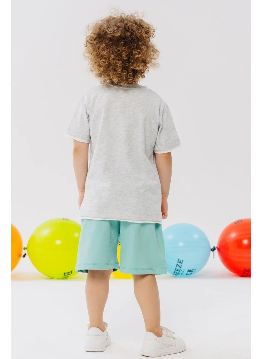 بريز Boy Shorts Set Cute Free Skateboarder Puppy Printed 2-6 Years, Light Gray Melange