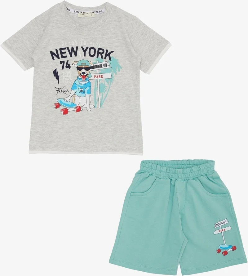 Breeze Boy Shorts Set Cute Free Skateboarder Puppy Printed 2-6 Years, Light Gray Melange