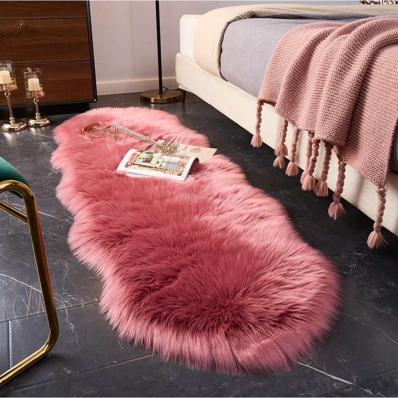 Easy Joy Easyjoy Ultra Soft Fluffy Shaggy Area Rug Faux Fur Rug Chair Cover Seat Pad Fuzzy Area Rug For Bedroom Floor Sofa Living Room (2 X 6 Ft Sheepskin  Blushpink) - Image 1