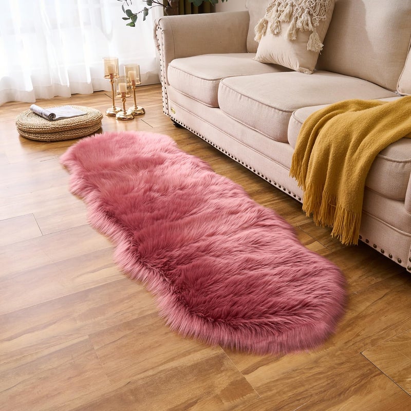 Easy Joy Easyjoy Ultra Soft Fluffy Shaggy Area Rug Faux Fur Rug Chair Cover Seat Pad Fuzzy Area Rug For Bedroom Floor Sofa Living Room (2 X 6 Ft Sheepskin  Blushpink) - Image 5
