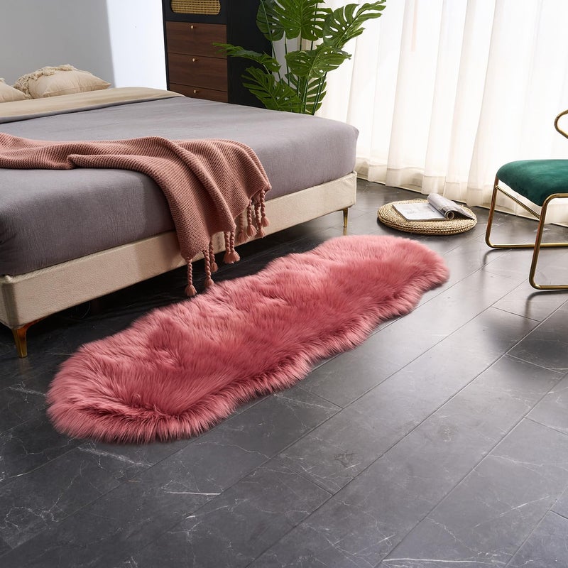 Easy Joy Easyjoy Ultra Soft Fluffy Shaggy Area Rug Faux Fur Rug Chair Cover Seat Pad Fuzzy Area Rug For Bedroom Floor Sofa Living Room (2 X 6 Ft Sheepskin  Blushpink) - Image 4