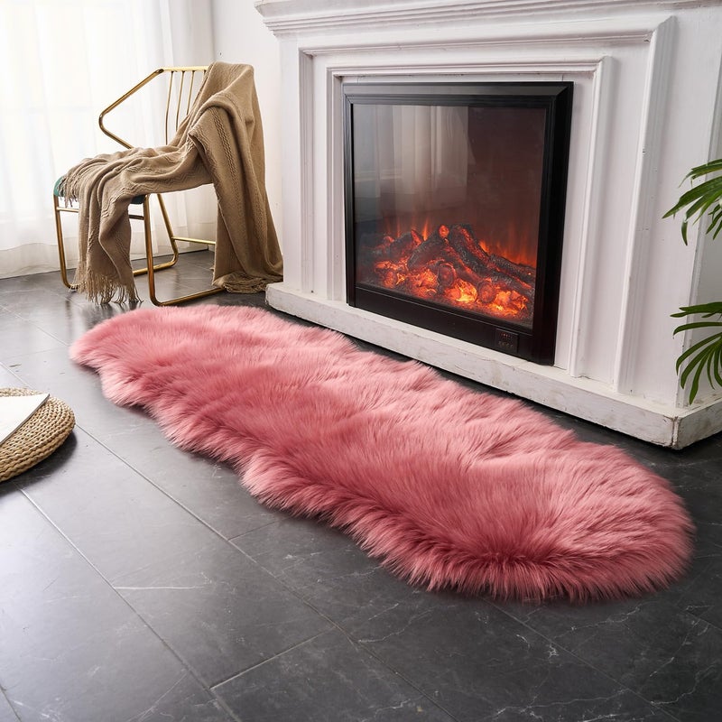 Easy Joy Easyjoy Ultra Soft Fluffy Shaggy Area Rug Faux Fur Rug Chair Cover Seat Pad Fuzzy Area Rug For Bedroom Floor Sofa Living Room (2 X 6 Ft Sheepskin  Blushpink) - Image 2