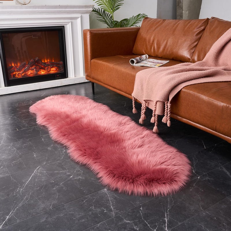 Easy Joy Easyjoy Ultra Soft Fluffy Shaggy Area Rug Faux Fur Rug Chair Cover Seat Pad Fuzzy Area Rug For Bedroom Floor Sofa Living Room (2 X 6 Ft Sheepskin  Blushpink) - Image 3