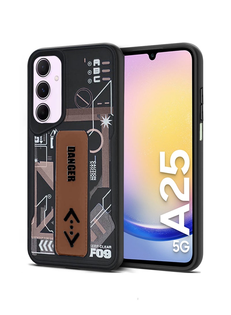 Techie غطاء خلفي من السيليكون بتصميم أنيق مع قبضة يد مغناطيسية وحامل لهاتف Samsung Galaxy A25 - أسود/ بني - Image 1