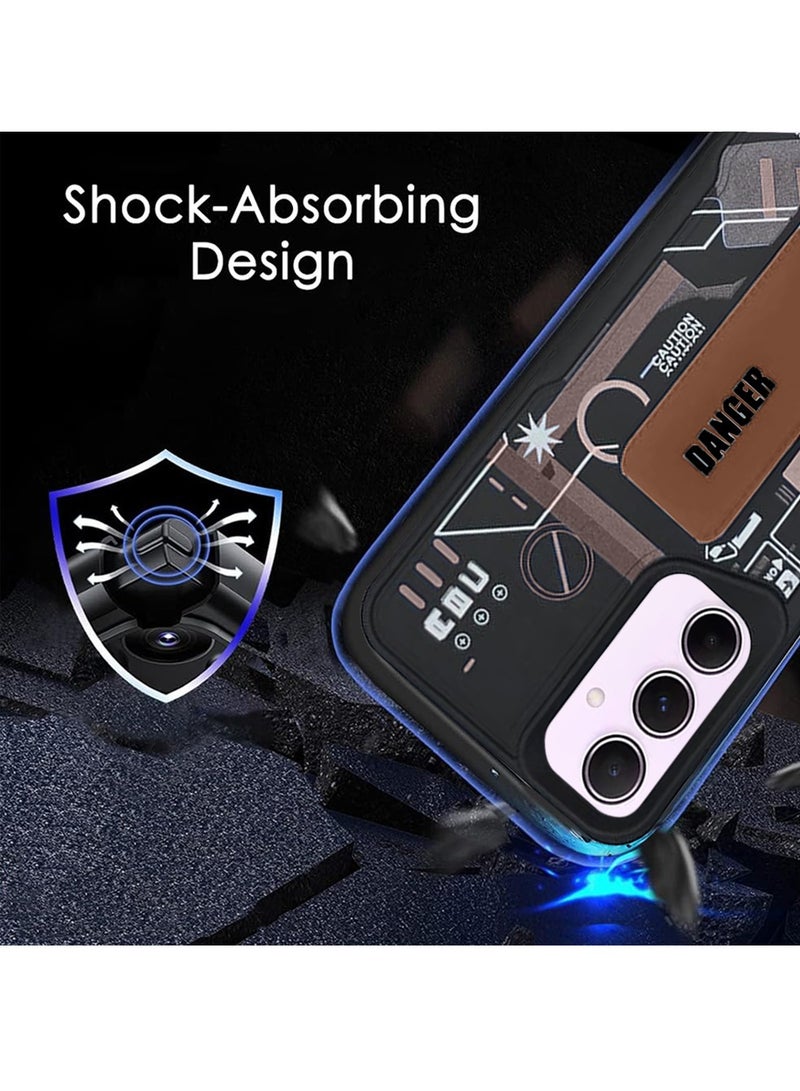 Techie غطاء خلفي من السيليكون بتصميم أنيق مع قبضة يد مغناطيسية وحامل لهاتف Samsung Galaxy A25 - أسود/ بني - Image 2