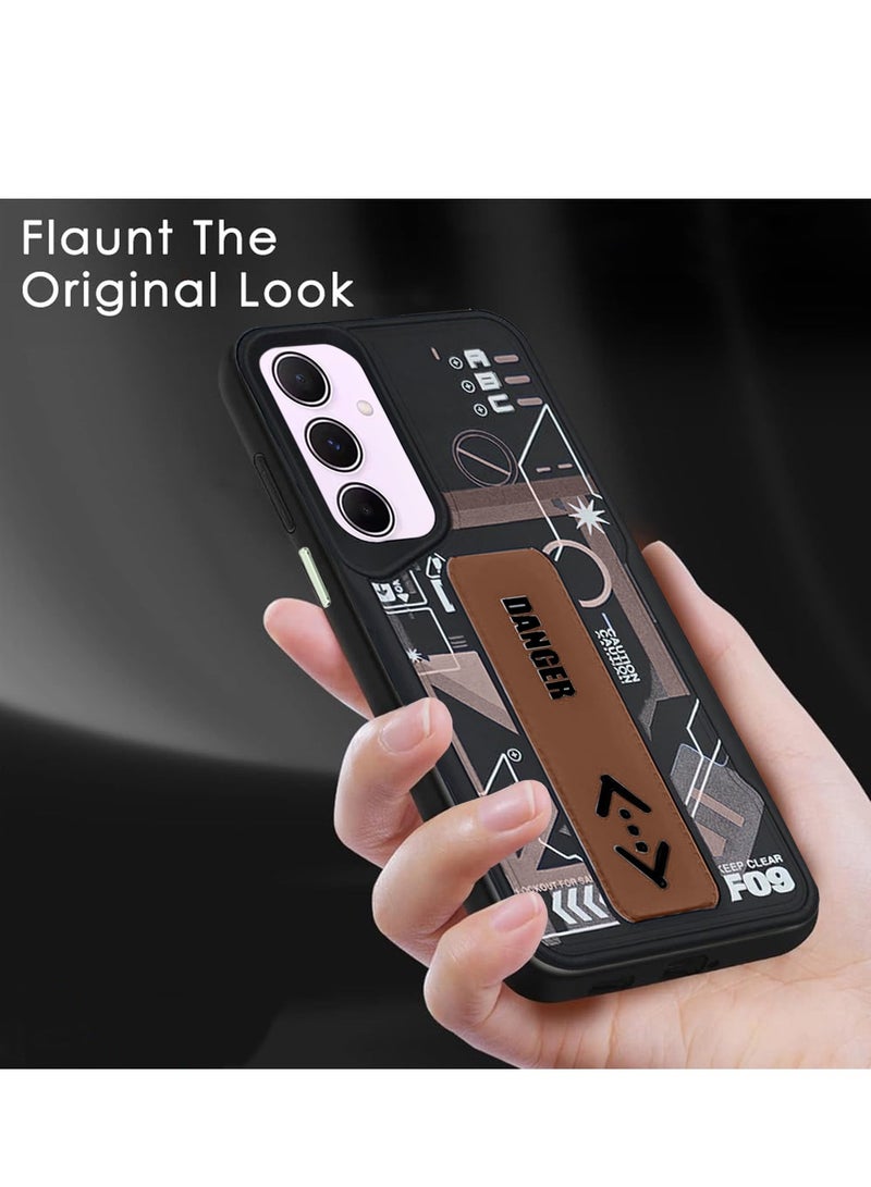 Techie غطاء خلفي من السيليكون بتصميم أنيق مع قبضة يد مغناطيسية وحامل لهاتف Samsung Galaxy A25 - أسود/ بني - Image 3