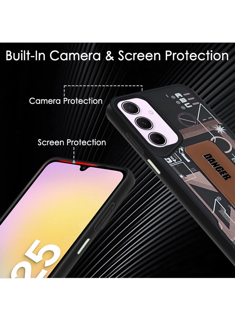 Techie غطاء خلفي من السيليكون بتصميم أنيق مع قبضة يد مغناطيسية وحامل لهاتف Samsung Galaxy A25 - أسود/ بني - Image 5