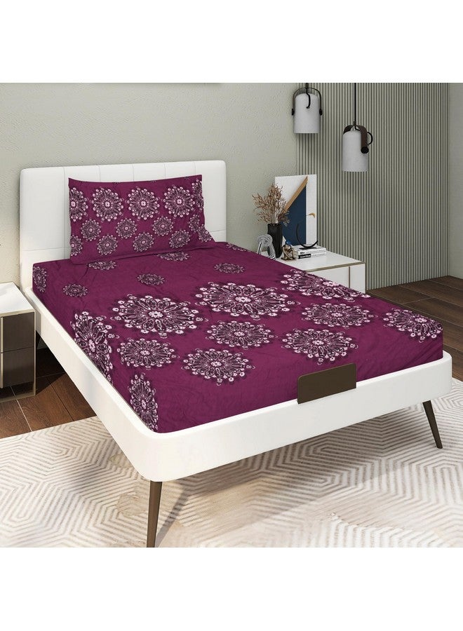 RD TREND® تقدم ملاءة سرير لسرير مفرد بولي قطن 210 TC، الحجم-60X90 بوصة (152X228 سم)، ملاءة سرير مفرد مع غطاء وسادة (18X28 بوصة) لون نبيذي - Image 1