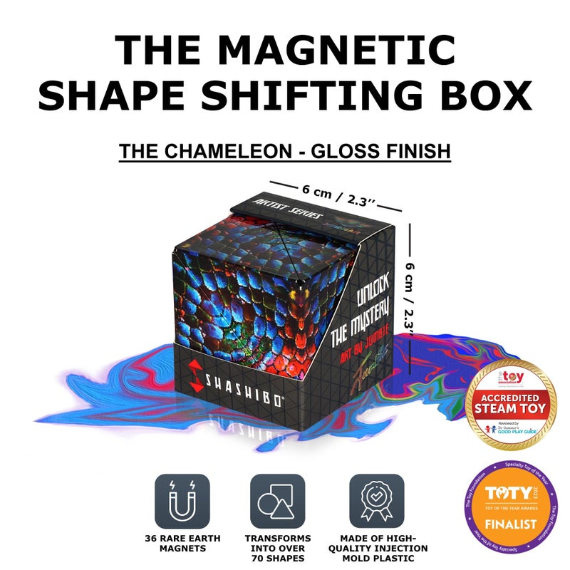 SHASHIBO Shape Shifting Box - Award-Winning Fidget Toy w/ 36 Rare Earth Magnets - Fidget Cube Transforms Into Over 70 Shapes, Sensory Toy Gift for Kids, Teens, and Adults (The Chameleon) - Image 2