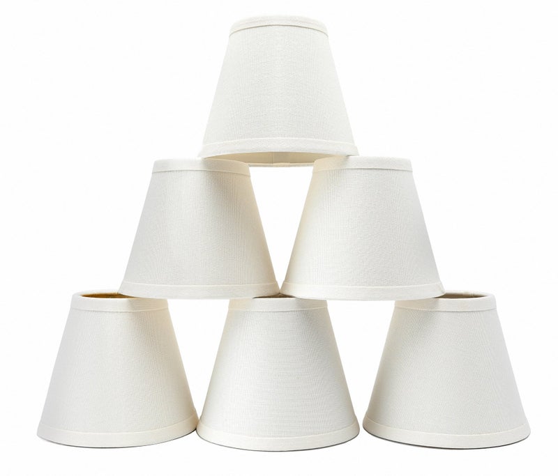 Eurus Home Small Lamp Shade Set of 6 Chandelier Shades 3" X 6" X 5" White Linen Lampshade Clip-On Bulb - Image 1