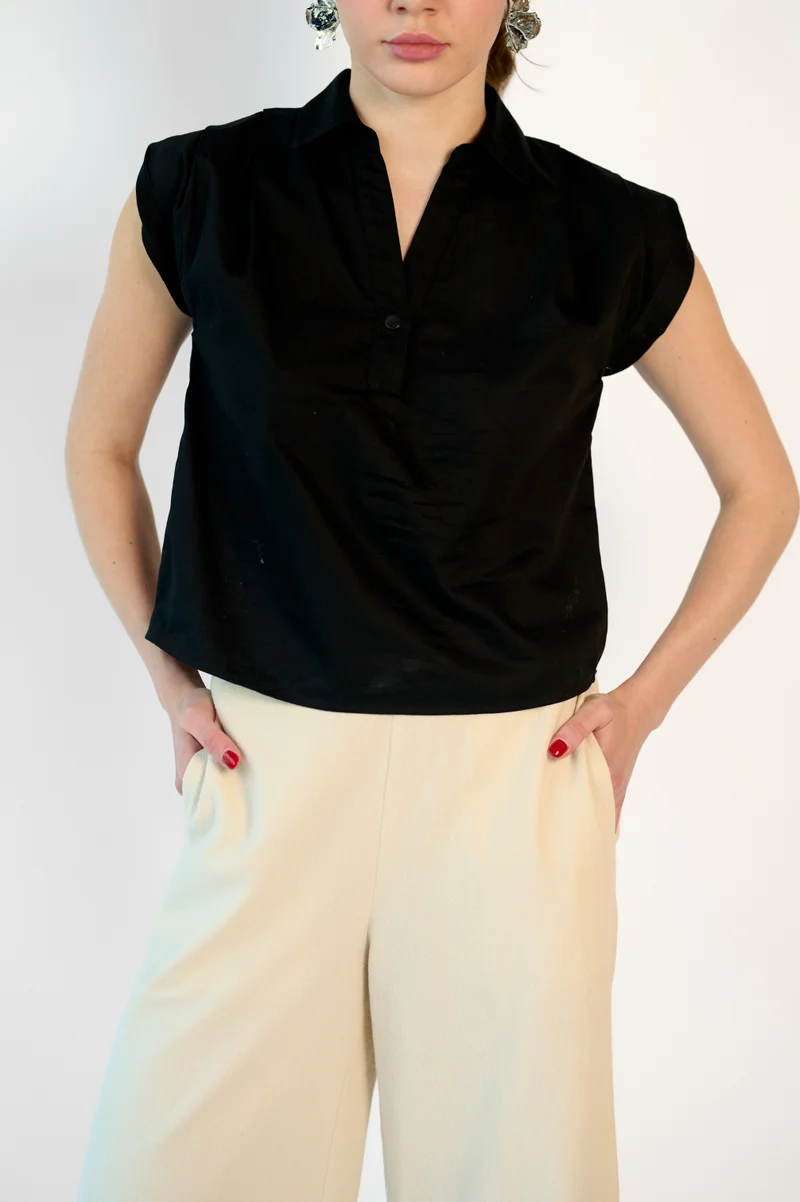 فيرجيو Cotton Pleated Dinnerwear Popper Crop Tops for Women