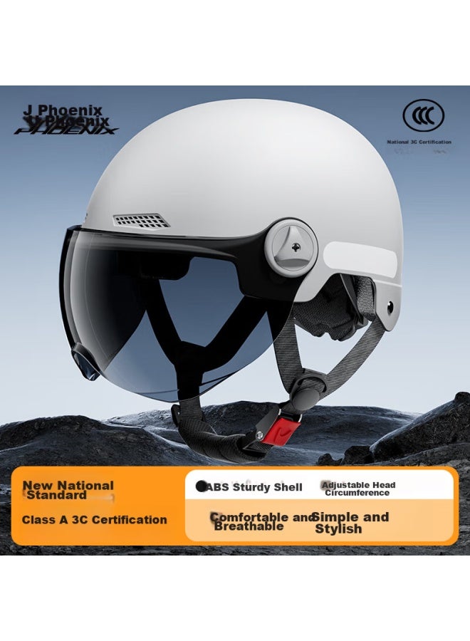 Phoenix New National Standard 3c Certified Electric Vehicle Helmet, All-season Universal, For Electric Motorcycles, Men And Women, Winter Safety Helmet, Half Helmet, 3c Moonlight White - Image 1