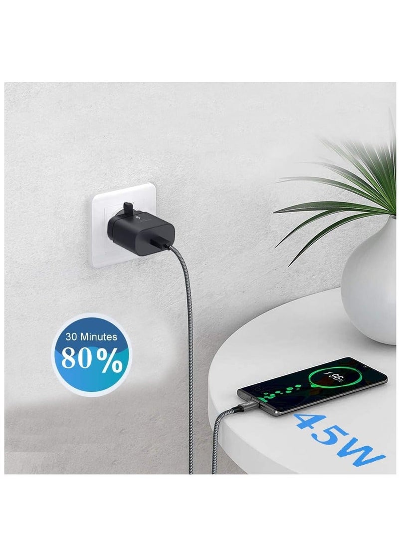MUNTAQI 45W Super Fast Charger UK Plug for Samsung Galaxy S23Ultra,S23+,S23,S22Ultra,S22+,S22,S21Ultra,S21+,S21,S20,A33,A50,A51,A52,A53,A54,A71,A72,M33,Tab A8,S8,A7, Ultra S8 USB C Wall Charging Cable adapter - Image 3