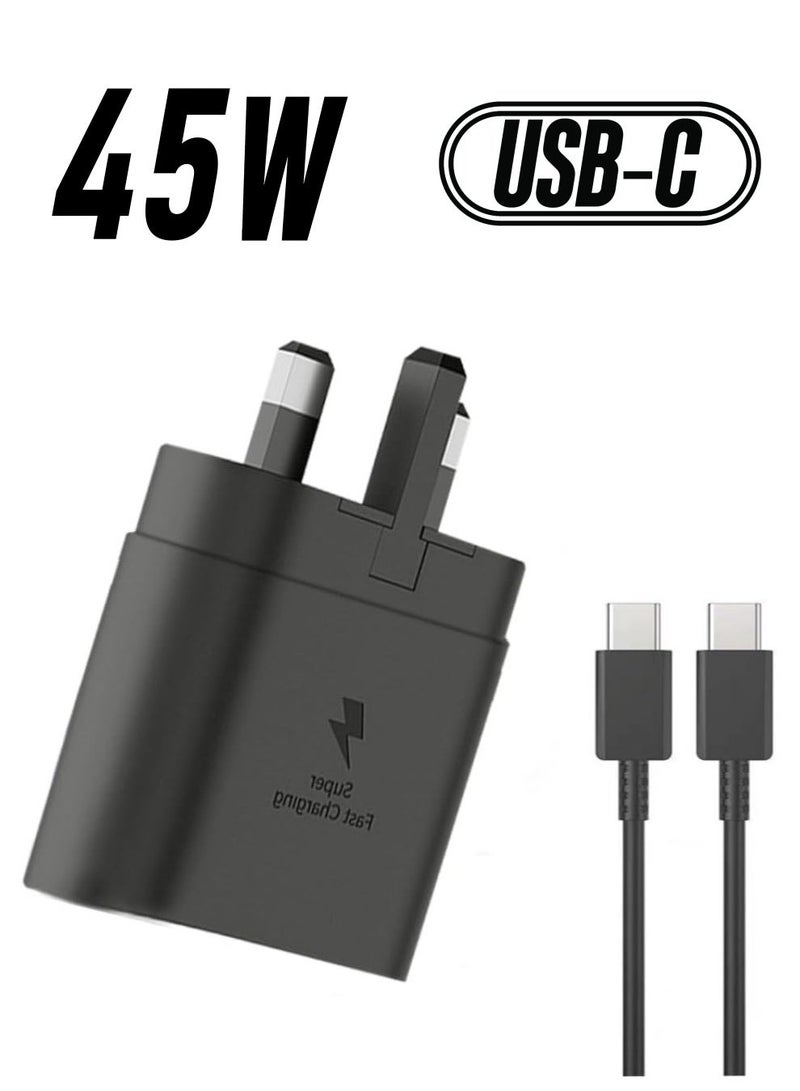 MUNTAQI 45W Super Fast Charger UK Plug for Samsung Galaxy S23Ultra,S23+,S23,S22Ultra,S22+,S22,S21Ultra,S21+,S21,S20,A33,A50,A51,A52,A53,A54,A71,A72,M33,Tab A8,S8,A7, Ultra S8 USB C Wall Charging Cable adapter - Image 1
