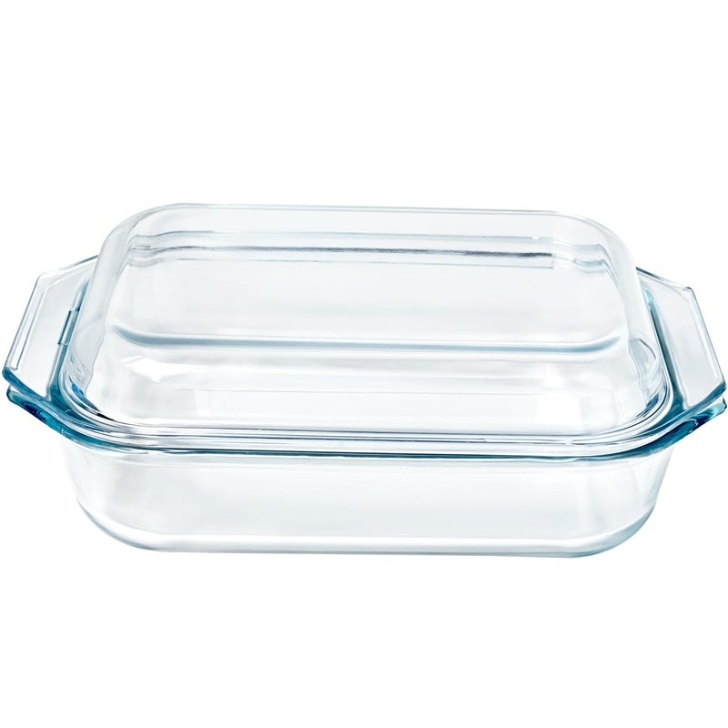 VIPHIEC Small 1.4-QT Tempered Glass Casserole Dish with Lid, Rectangular Clear Glass Casserole Bakeware with Glass Lid - Image 1