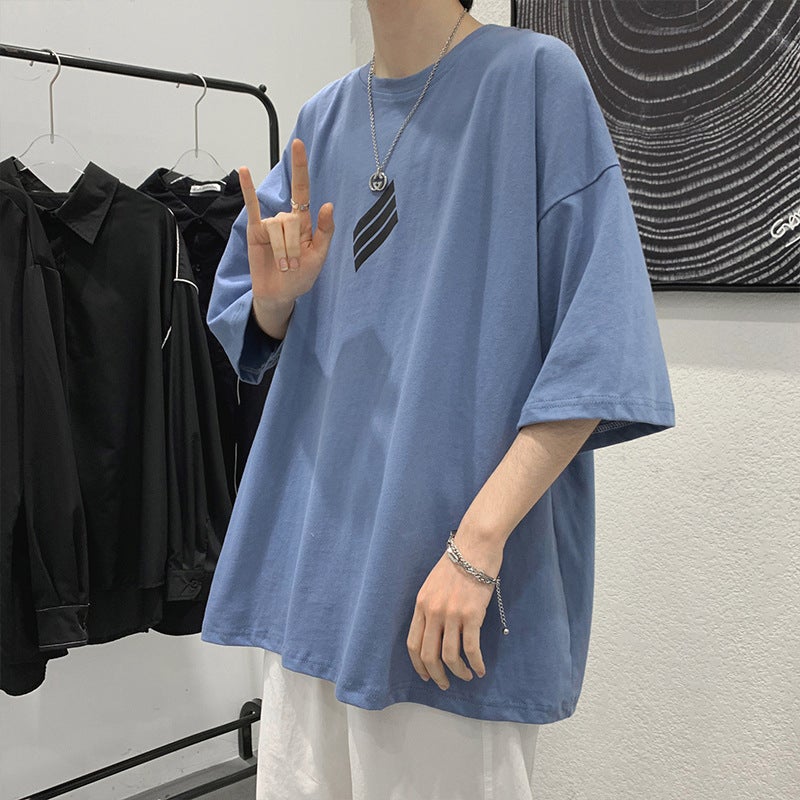 Short-Sleeved T-Shirt Men'S Trendy Brand Loose Korean Casual T-Shirt Hong Kong-Style Handsome Trendy Half-Sleeved Top - Image 1