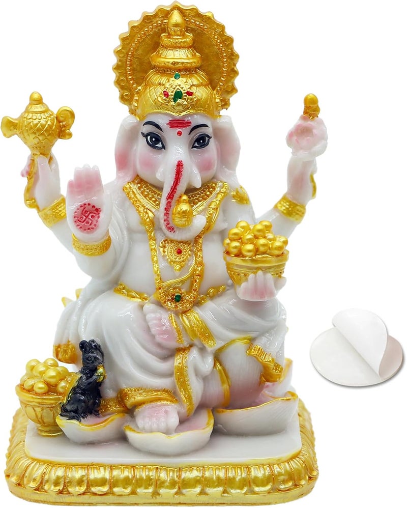 alikiki 4.1”H Indian Lord Ganesha Idol Statue for Car Hindu God Ganpati Marble Color - Image 1