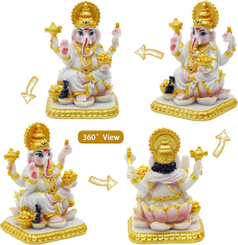 alikiki 4.1”H Indian Lord Ganesha Idol Statue for Car Hindu God Ganpati Marble Color - Image 5