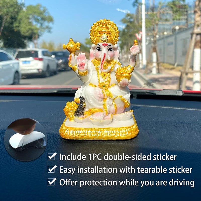 alikiki 4.1”H Indian Lord Ganesha Idol Statue for Car Hindu God Ganpati Marble Color - Image 3