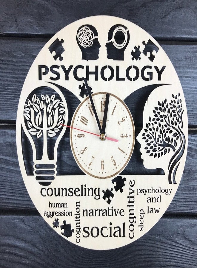 NABSTER Psychology Wall Clock Wood Home Decor Kitchen Hanging Psychology Gift Best Psych Wall Art Theme Psycology Modern Wooden Psyhology Clock - 12 Inch / 30 Cm - Image 1