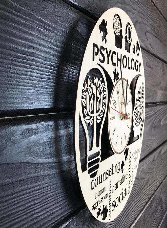 NABSTER Psychology Wall Clock Wood Home Decor Kitchen Hanging Psychology Gift Best Psych Wall Art Theme Psycology Modern Wooden Psyhology Clock - 12 Inch / 30 Cm - Image 2