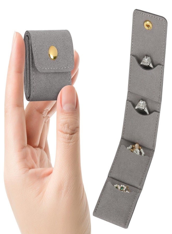 KUKUVR Mini Travel Jewelry Storage Bag, Foldable Gym Jewelry Organizers Holder Case with Snap, Small Ring Earring Necklace Storage Roll Pouch with Multi-compartment for Women girl (Grey) - Image 1