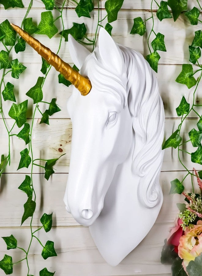 Ebros Gift Ebros Her Majesty White Unicorn With Golden Horn Wall Head Mount Decor 3D Figurine Ancient Rampart Gold Horned Fabled Steed Wall Hanging Decorative Plaque For Nursery or Home 3D Art Sculpture - Image 5