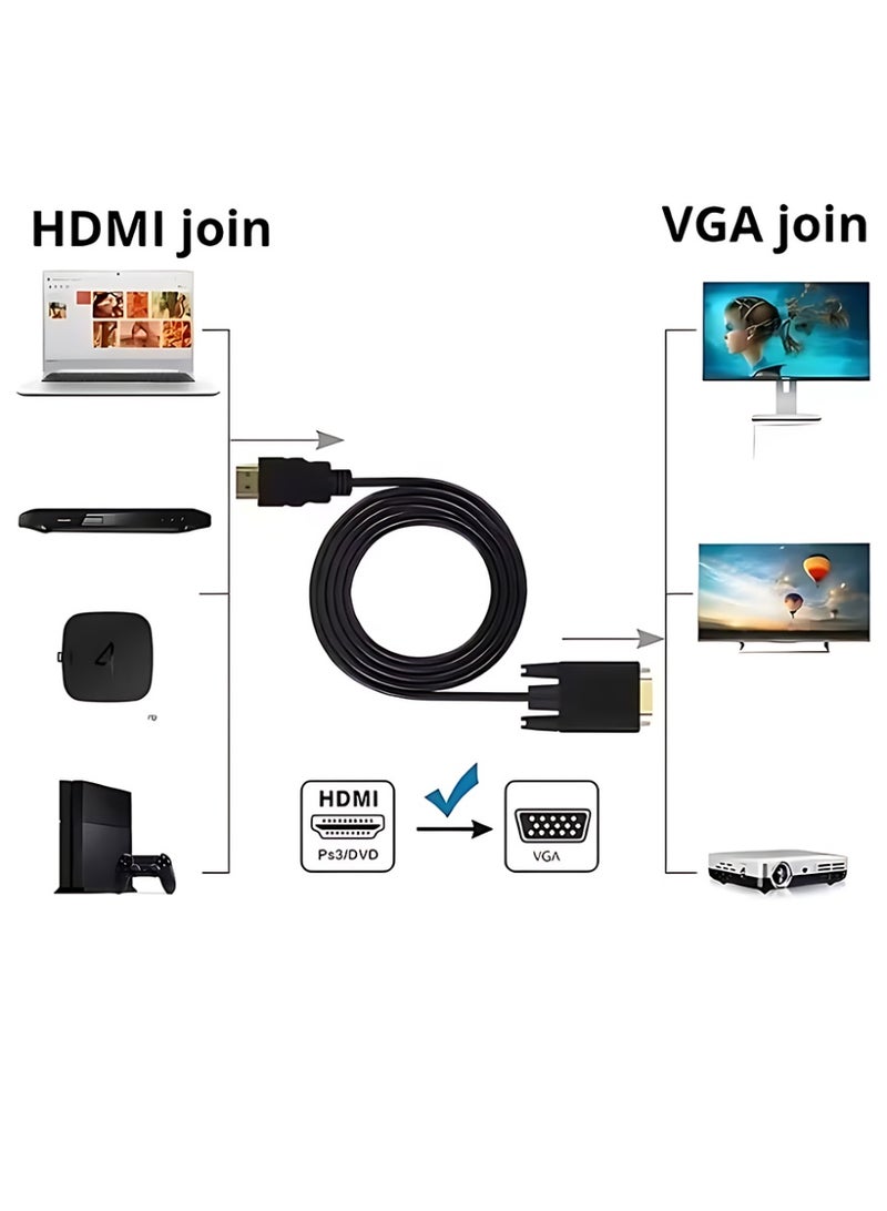 CLAVON HDMI to VGA Cable 1.8 Meter – 1080P High-Performance HDMI to VGA Adapter Cable for Seamless Digital-to-Analog Video Conversion – Male-to-Male Connector Ideal for Laptops, PCs, Projectors, and Monitors – Durable Design with Gold-Plated Connectors for Superior Signal Stability - Image 3