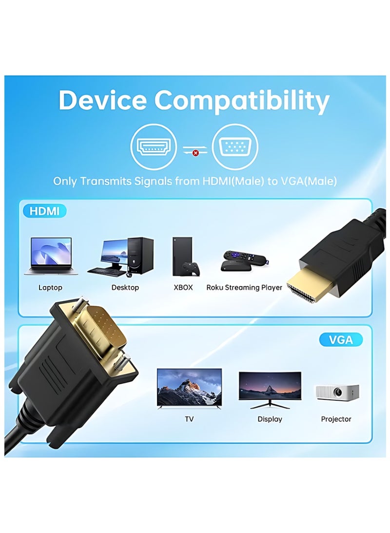 CLAVON HDMI to VGA Cable 1.8 Meter – 1080P High-Performance HDMI to VGA Adapter Cable for Seamless Digital-to-Analog Video Conversion – Male-to-Male Connector Ideal for Laptops, PCs, Projectors, and Monitors – Durable Design with Gold-Plated Connectors for Superior Signal Stability - Image 4