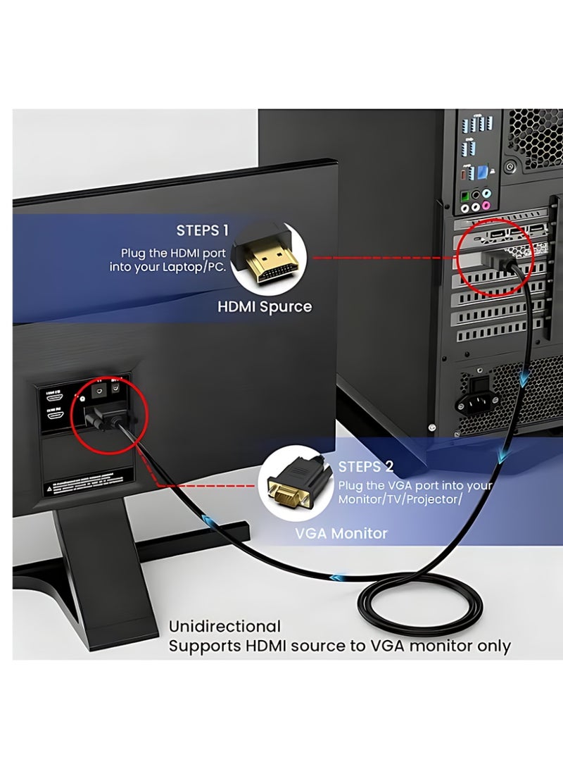 CLAVON HDMI to VGA Cable 1.8 Meter – 1080P High-Performance HDMI to VGA Adapter Cable for Seamless Digital-to-Analog Video Conversion – Male-to-Male Connector Ideal for Laptops, PCs, Projectors, and Monitors – Durable Design with Gold-Plated Connectors for Superior Signal Stability - Image 5