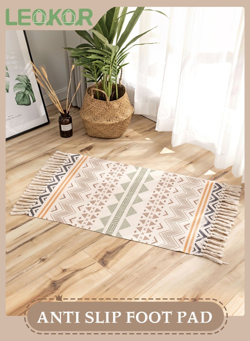 LEOKOR Soft Touch Hand-woven Cotton And Linen Bohemian Fringed Rug Bedroom Modern Decor Mat 60*90cm - Image 1