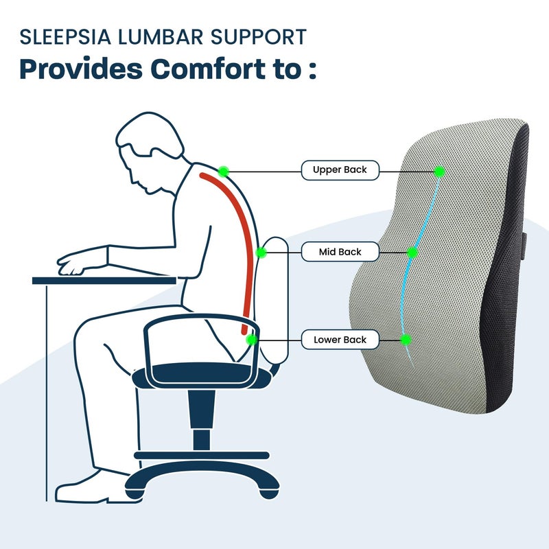 Sleepsia Back Support for Chair 1 Year Warranty Memory Foam Car Seat Back Support for Office Chair Memory Foam Pillow Orthopedic Lumbar Support Back Rest for Back Pain Relief GreyBlack - Image 4