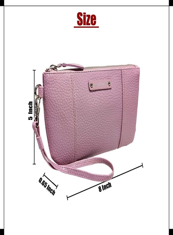 MANDAVA Ladies PU Leather Hand Clutch Wallet | Women's Zip Around Purse Bag with Detachable Wristlet Strap (Mauve) - Image 4