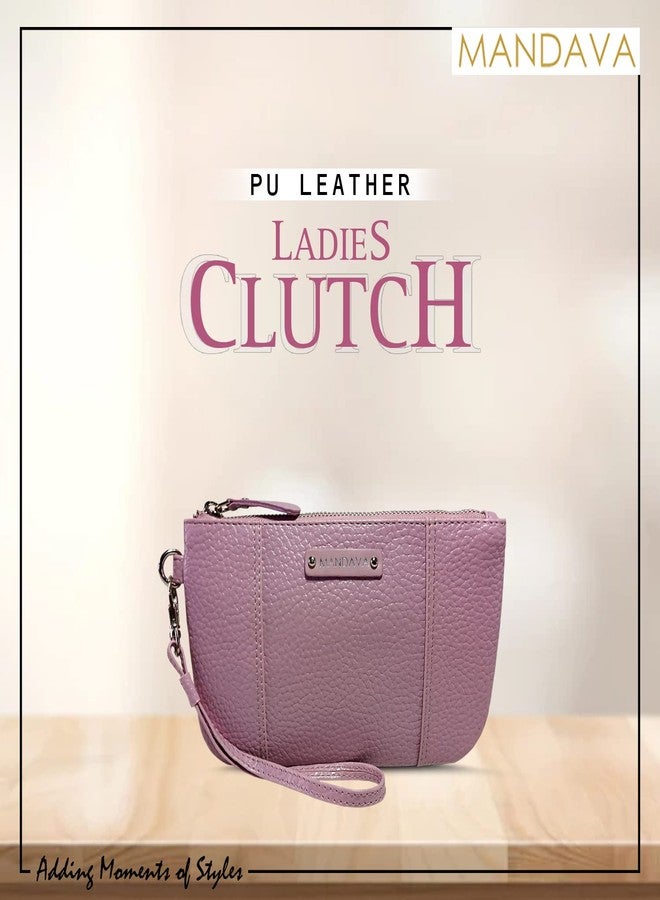 MANDAVA Ladies PU Leather Hand Clutch Wallet | Women's Zip Around Purse Bag with Detachable Wristlet Strap (Mauve) - Image 5