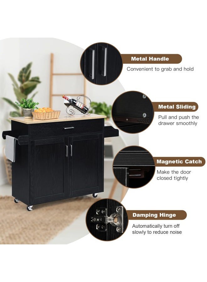 PETSITE Kitchen Island Cart with Storage Cabinet on Wheels, Spice Rack Towel Rack & Drawer (Black) - Image 3