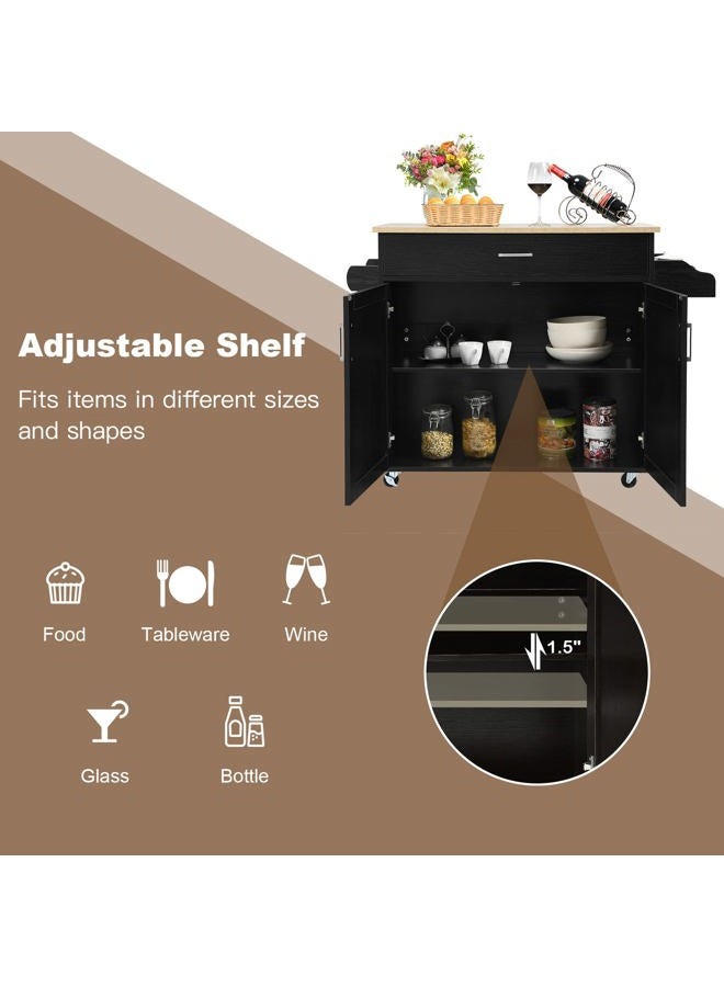 PETSITE Kitchen Island Cart with Storage Cabinet on Wheels, Spice Rack Towel Rack & Drawer (Black) - Image 4