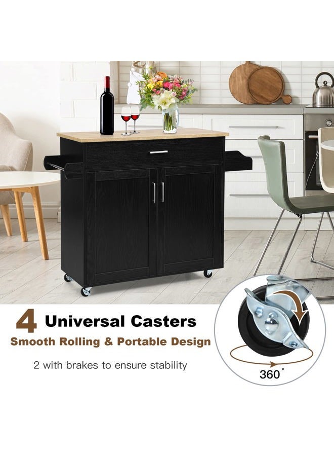 PETSITE Kitchen Island Cart with Storage Cabinet on Wheels, Spice Rack Towel Rack & Drawer (Black) - Image 5