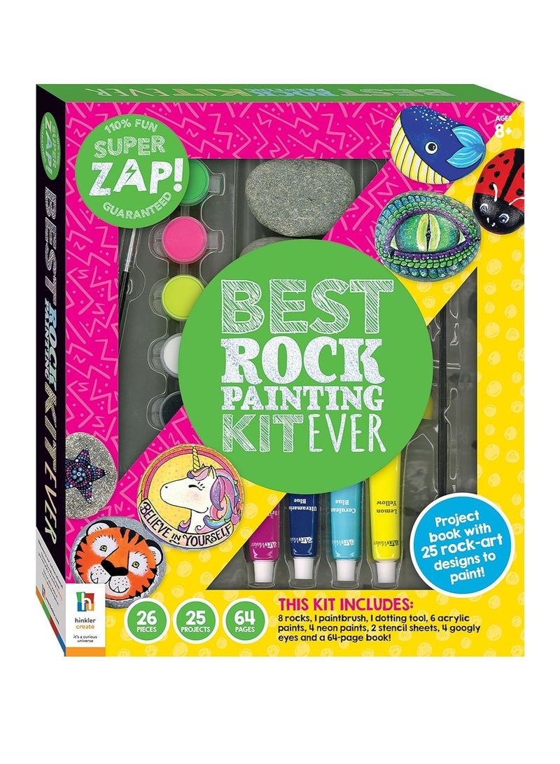 هينكلر أفضل مجموعة طلاء صخري على الإطلاق - Super Zap! | مجموعة كاملة من الأعمال الفنية الصخرية التي يمكنك صنعها بنفسك مع دهانات وفرش وإكسسوارات نابضة بالحياة | مجموعة الحرف اليدوية الممتعة للأطفال والكبار - Image 1