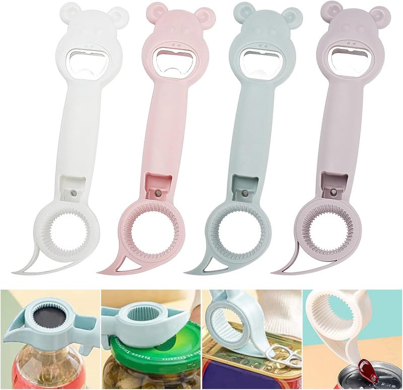 klarako 4PC Beer Bottle Opener, 4 in 1 Beer Bottle Opener, Multifunction Jar Can Beer Bottle Opener Cute Bear Bottle Opener, Upgrade Handheld Can Beer Opener for Jelly Jars Wine Beer Cans Sauce Bottles - Image 1