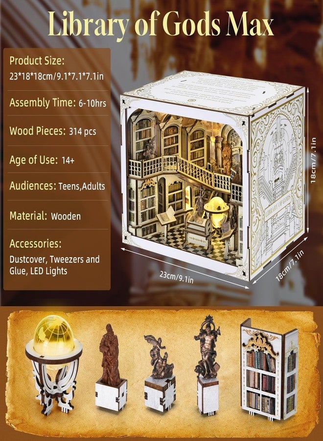 CCCDF 𝐂𝐂𝐂𝐃𝐅 DIY Book Nook Kit, DIY Miniature Dollhouse Booknook Kit, 3D Wooden Puzzle Bookend Bookshelf Insert Decor with LED Light for Adults (Library of Gods Max) - Image 2