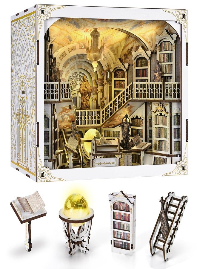 CCCDF 𝐂𝐂𝐂𝐃𝐅 DIY Book Nook Kit, DIY Miniature Dollhouse Booknook Kit, 3D Wooden Puzzle Bookend Bookshelf Insert Decor with LED Light for Adults (Library of Gods Max) - Image 1