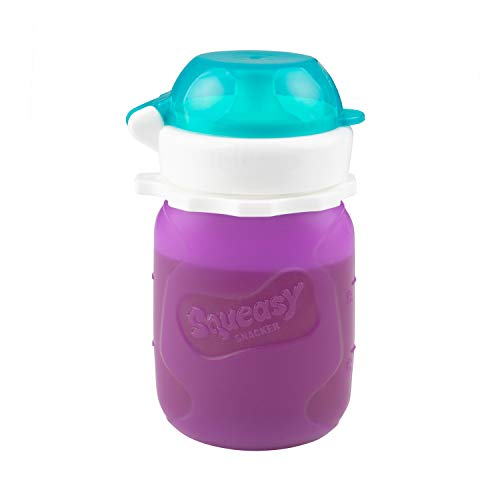 Squeasy Snacker Purple 3.5 oz Squeasy Snacker Spill Proof Silicone Reusable Food Pouch - for Both Soft Foods and Liquids - Water, Apple Sauce, Yogurt, Smoothies, Baby Food - Dishwasher Safe - Image 2