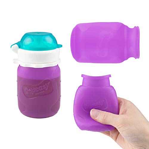 Squeasy Snacker Purple 3.5 oz Squeasy Snacker Spill Proof Silicone Reusable Food Pouch - for Both Soft Foods and Liquids - Water, Apple Sauce, Yogurt, Smoothies, Baby Food - Dishwasher Safe - Image 3