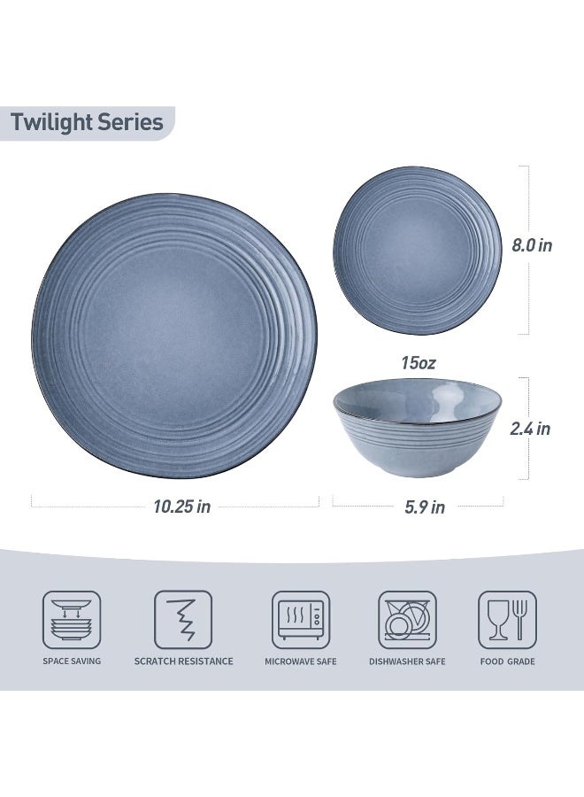 Famiware Twilight 18 Piece Handmade Stoneware Dinnerware Set, Set for 6, Scratch Resistant, Microwave & Dishwasher Safe, Blue - Image 2