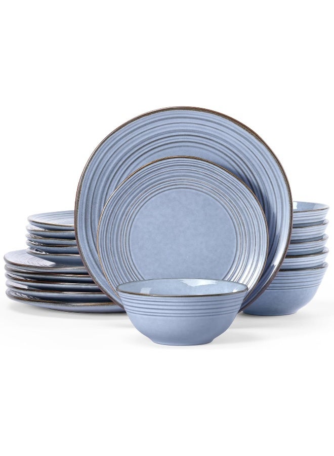 Famiware Twilight 18 Piece Handmade Stoneware Dinnerware Set, Set for 6, Scratch Resistant, Microwave & Dishwasher Safe, Blue - Image 1