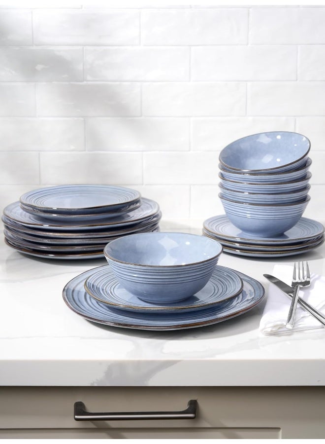 Famiware Twilight 18 Piece Handmade Stoneware Dinnerware Set, Set for 6, Scratch Resistant, Microwave & Dishwasher Safe, Blue - Image 4