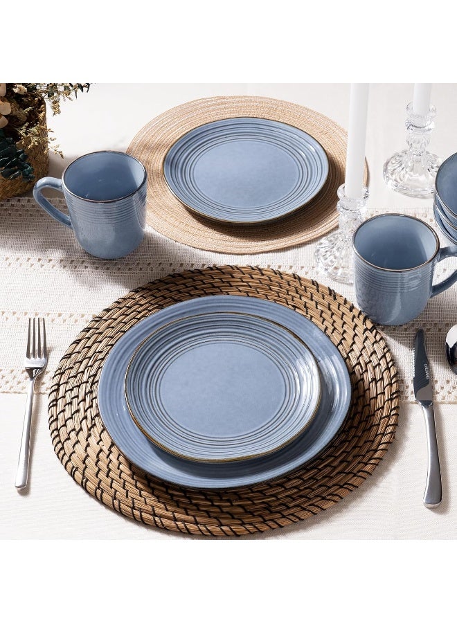 Famiware Twilight 18 Piece Handmade Stoneware Dinnerware Set, Set for 6, Scratch Resistant, Microwave & Dishwasher Safe, Blue - Image 3
