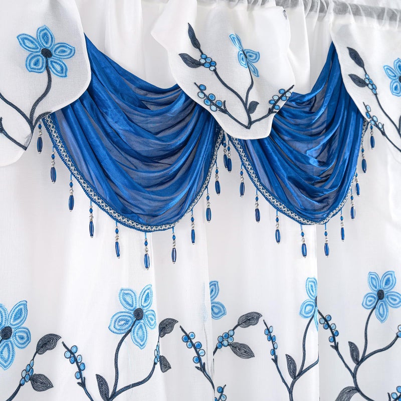 Petrichor Embroidered Sheer Curtain 2 Panels Set - Luxury Window Curtain Attached Valance with Satin Backing and 2 Tie Backs for Living Room,Dining Room, 54x84 inches, Navy - Image 4